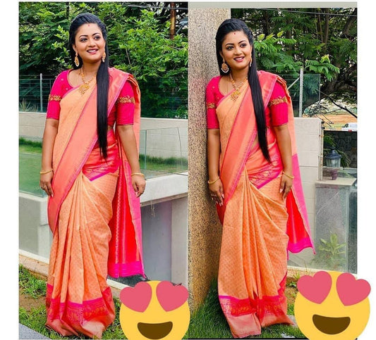 Pink Color Jacquard silk rich pallu saree with blouse