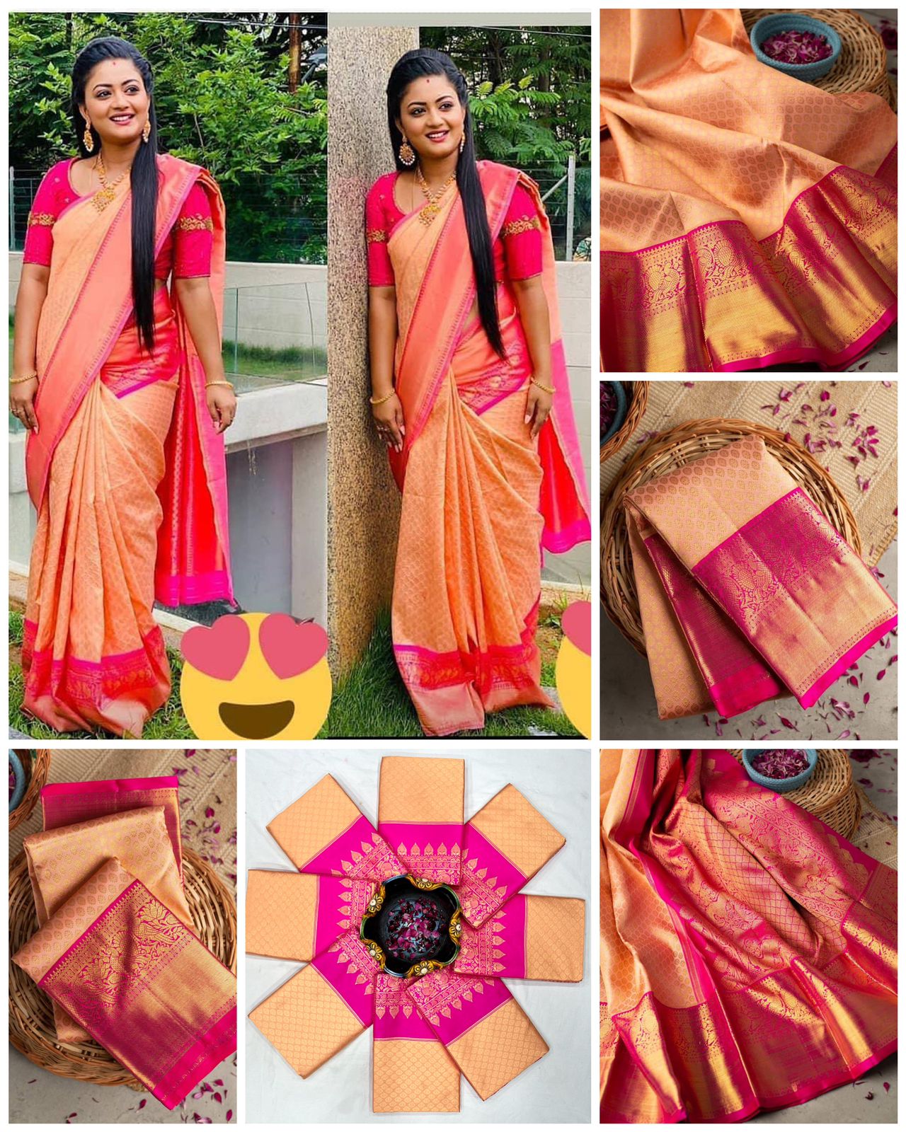 Pink Color Jacquard silk rich pallu saree with blouse