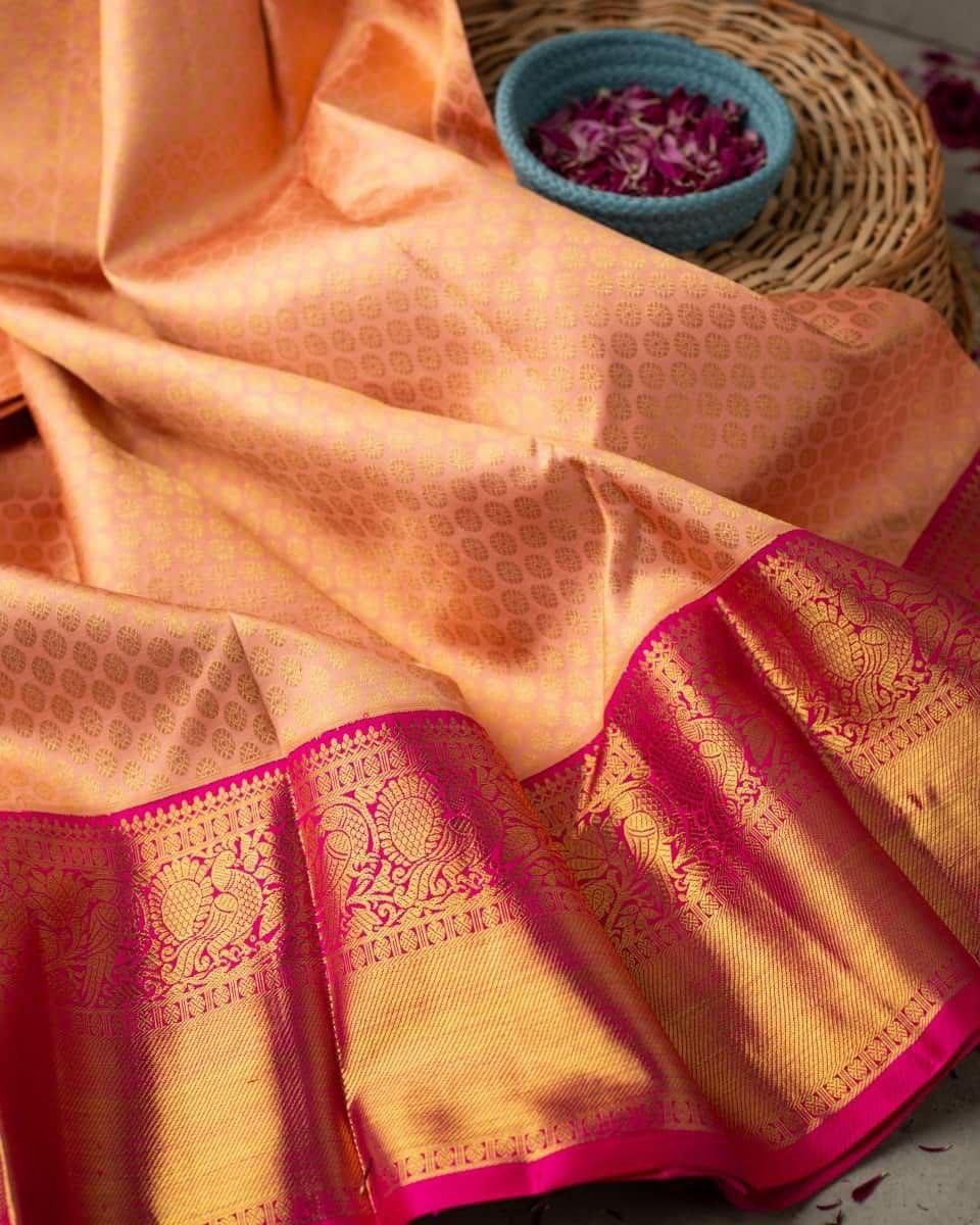 Pink Color Jacquard silk rich pallu saree with blouse