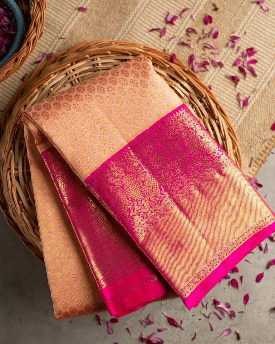 Pink Color Jacquard silk rich pallu saree with blouse