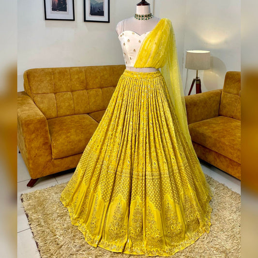 Yellow Designer Lehenga Choli Dupatta Set For Women