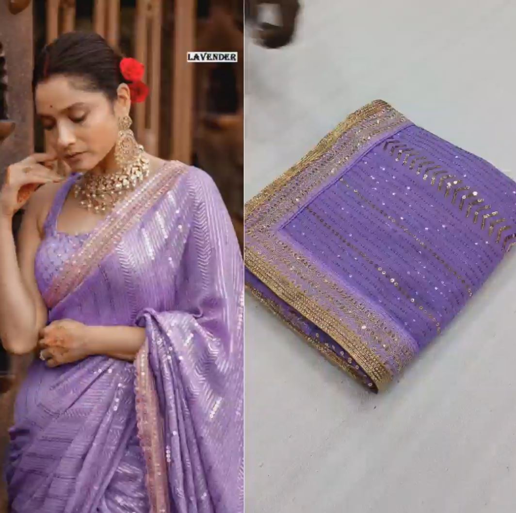 Designer Beige Color Georgette Embroidered Sequence Work Saree Blouse
