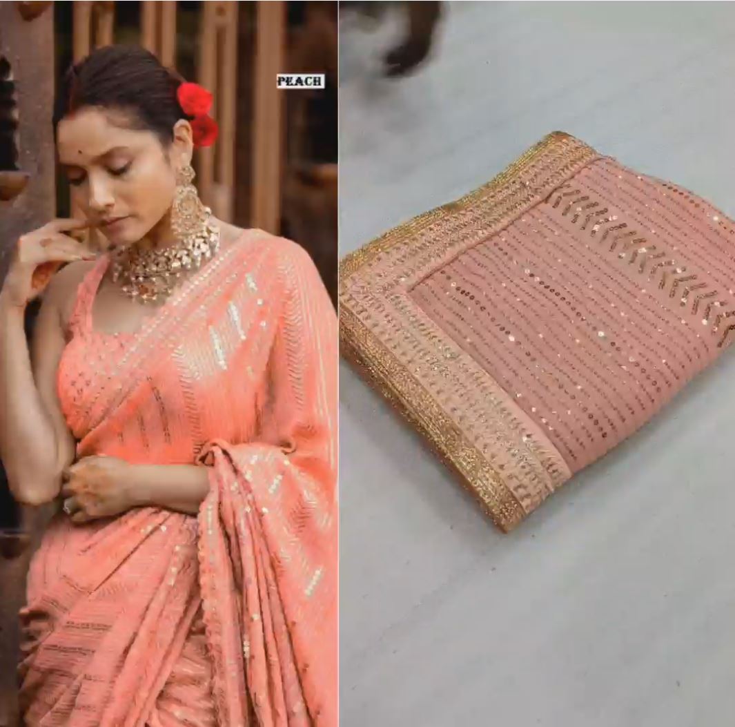 Designer Beige Color Georgette Embroidered Sequence Work Saree Blouse