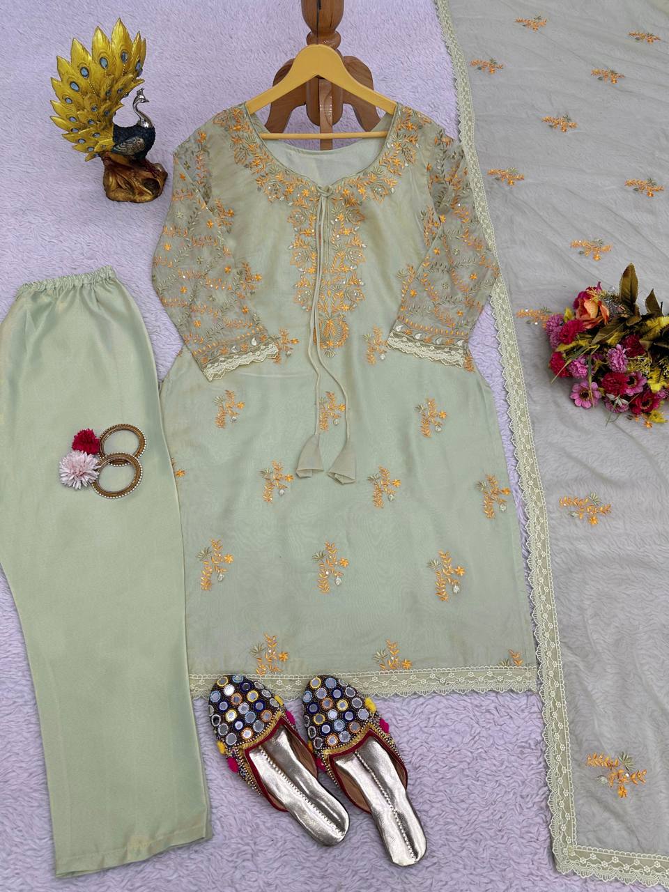 Mehendi Green Color Sequence Work Tibby Silk Salwar Suit