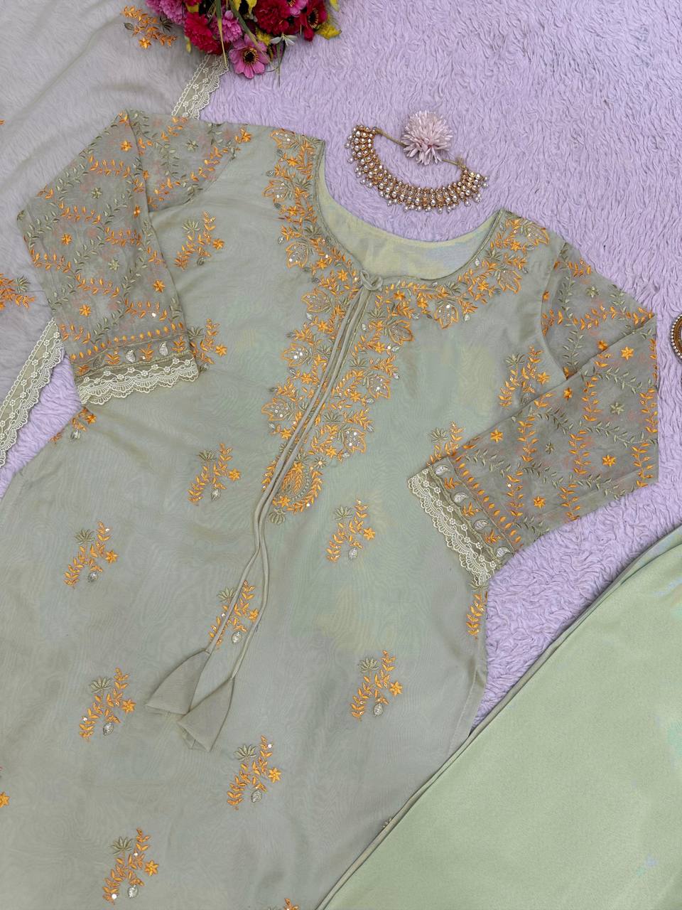 Mehendi Green Color Sequence Work Tibby Silk Salwar Suit