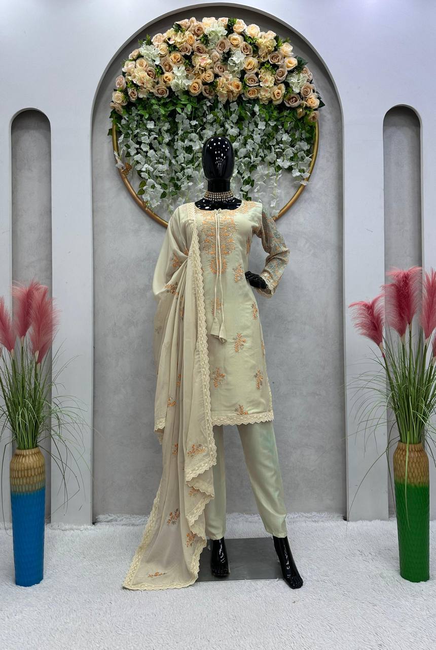 Mehendi Green Color Sequence Work Tibby Silk Salwar Suit