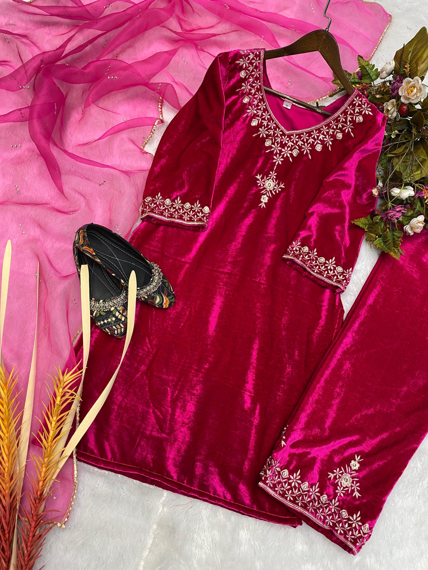 Rani Color Velvet Salwar Suit For Women
