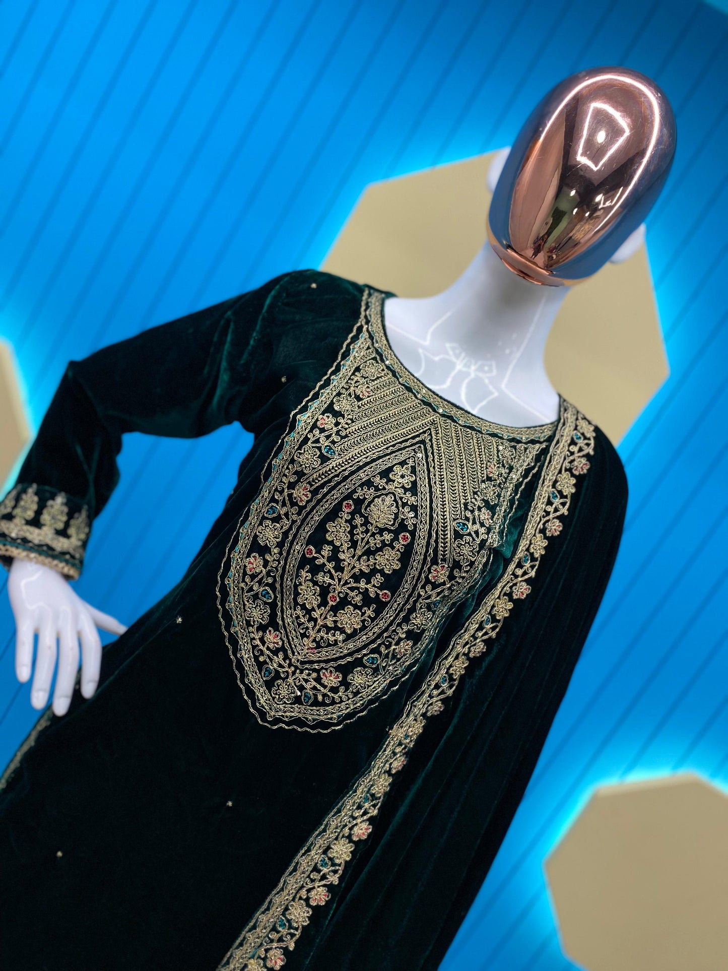 Party Wear Green Velvet Plazzo Suit For Women