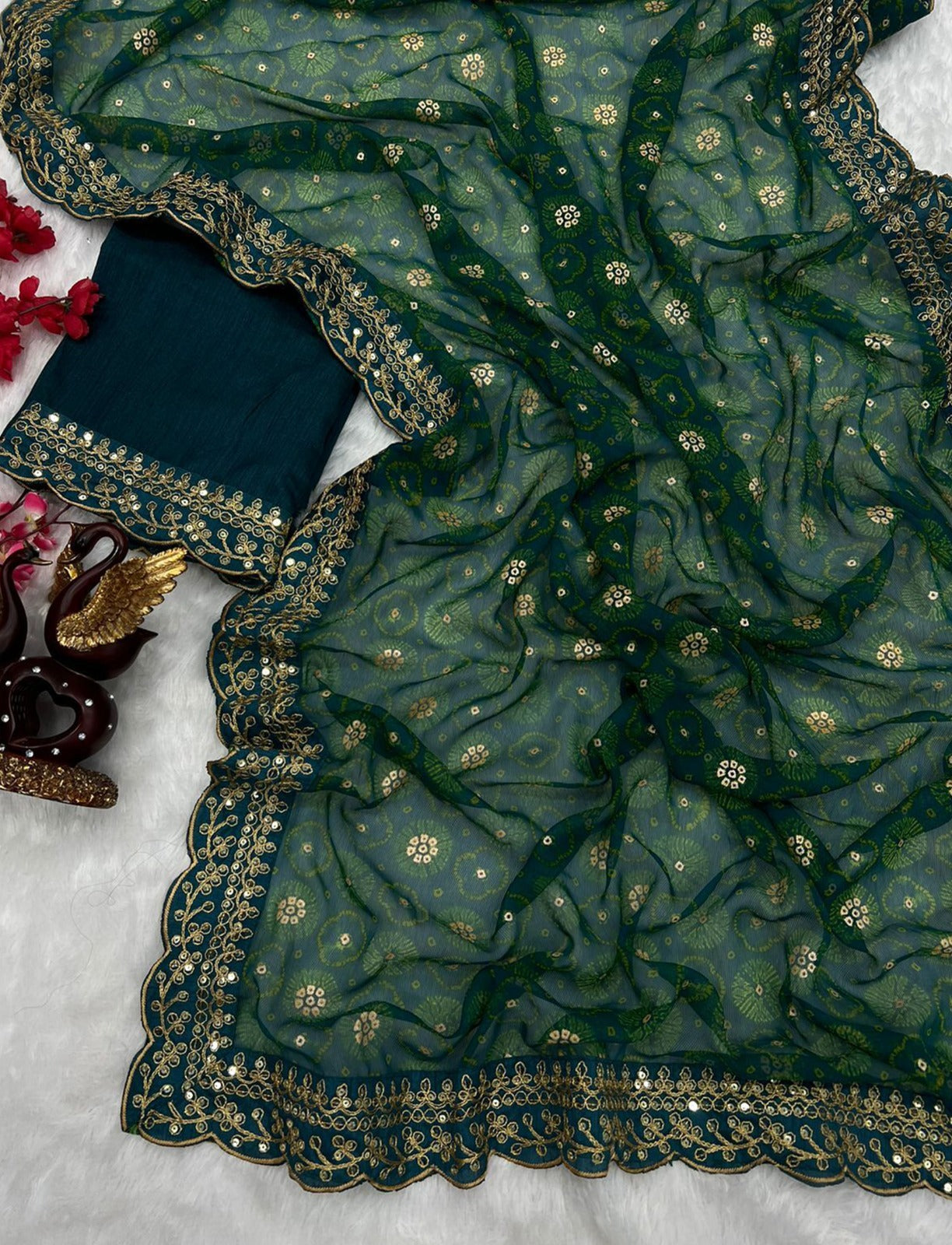 Party Wear Georgette Print and embroidery work Saree with blouse