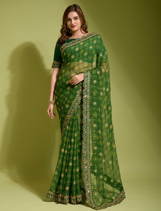 Party Wear Georgette Print and embroidery work Saree with blouse