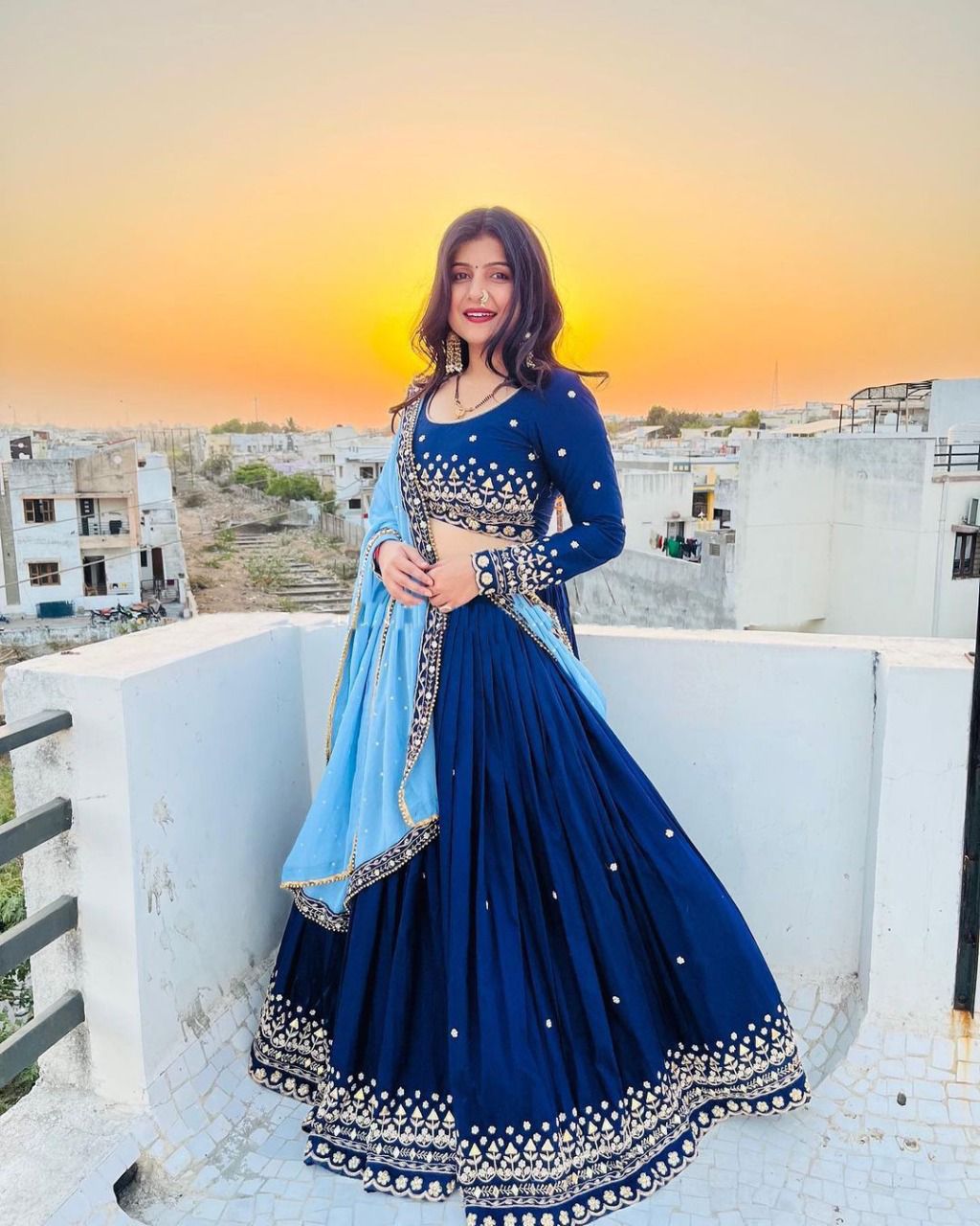 Blue Color Embroidery Lehenga Choli For Women urban trend .in