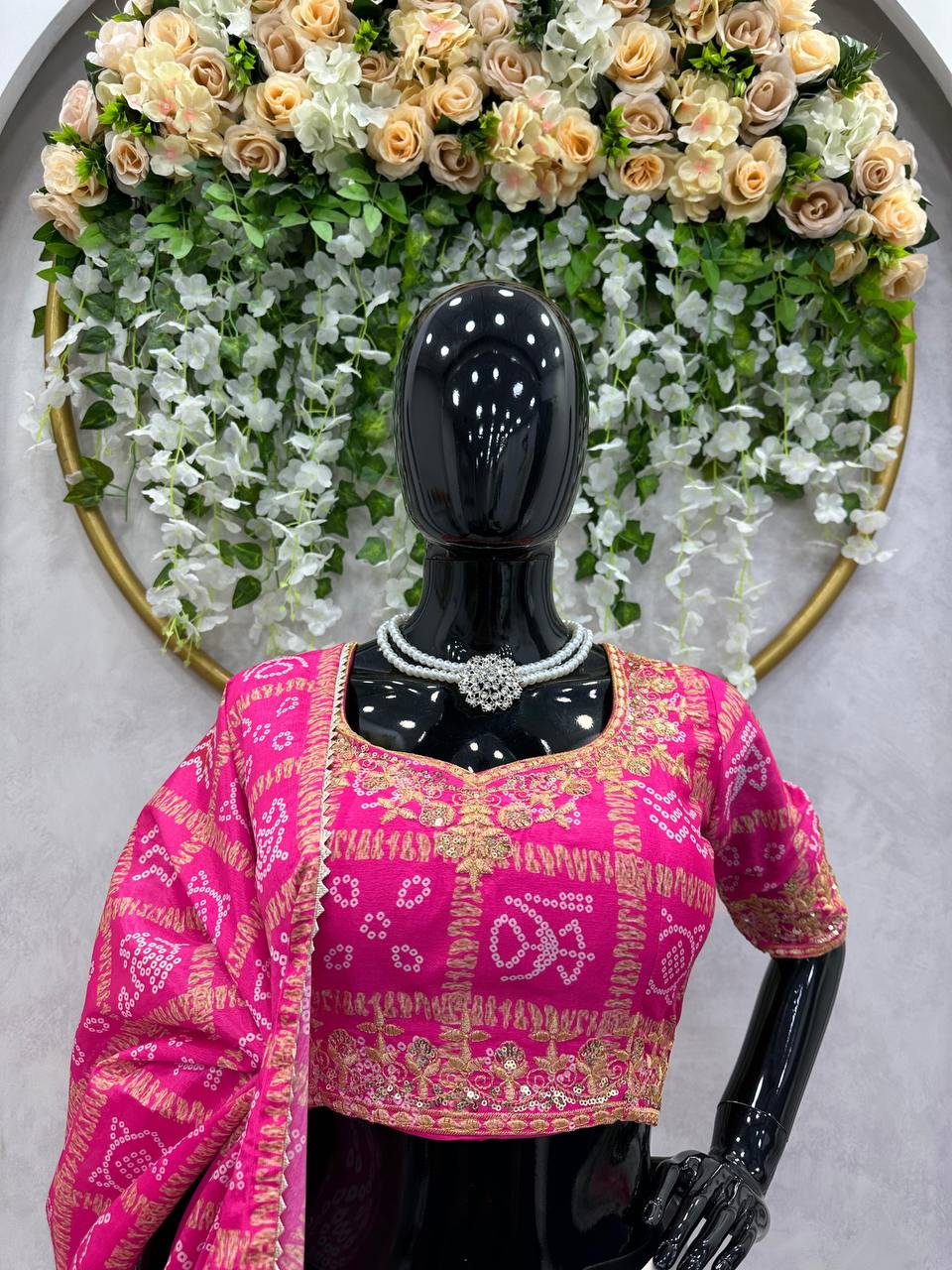 Bandhani Print Embroidery Work Lehenga for women