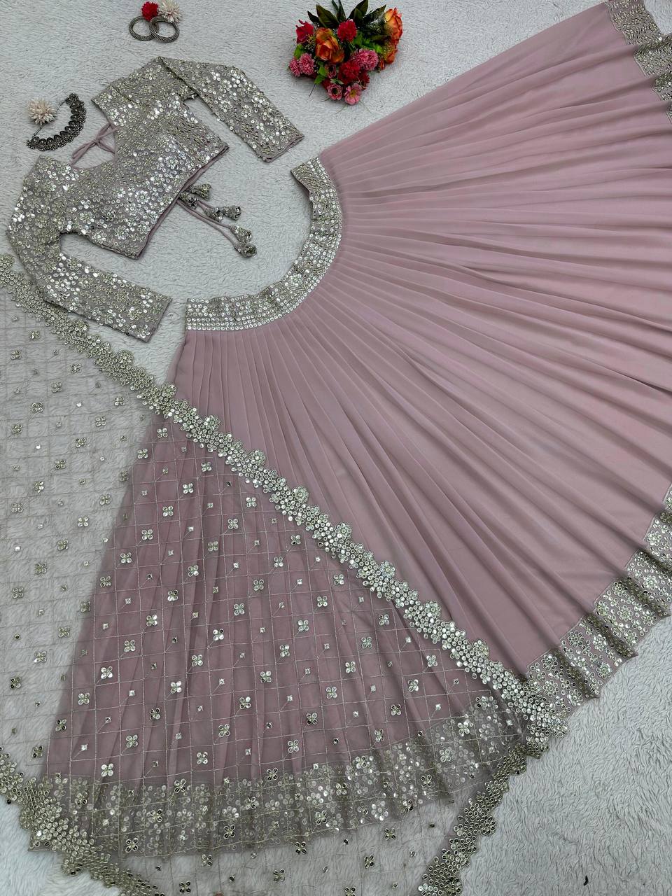 Party wear Onion color Georgette Lehenga For Women