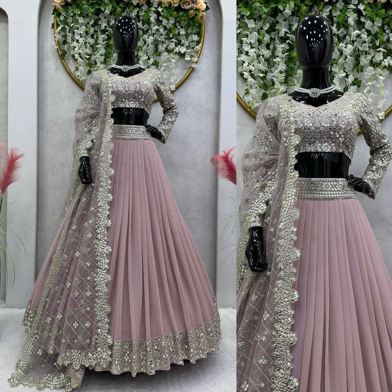 Party wear Onion color Georgette Lehenga For Women