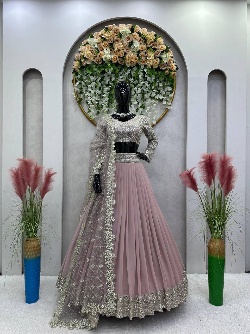 Party wear Onion color Georgette Lehenga For Women