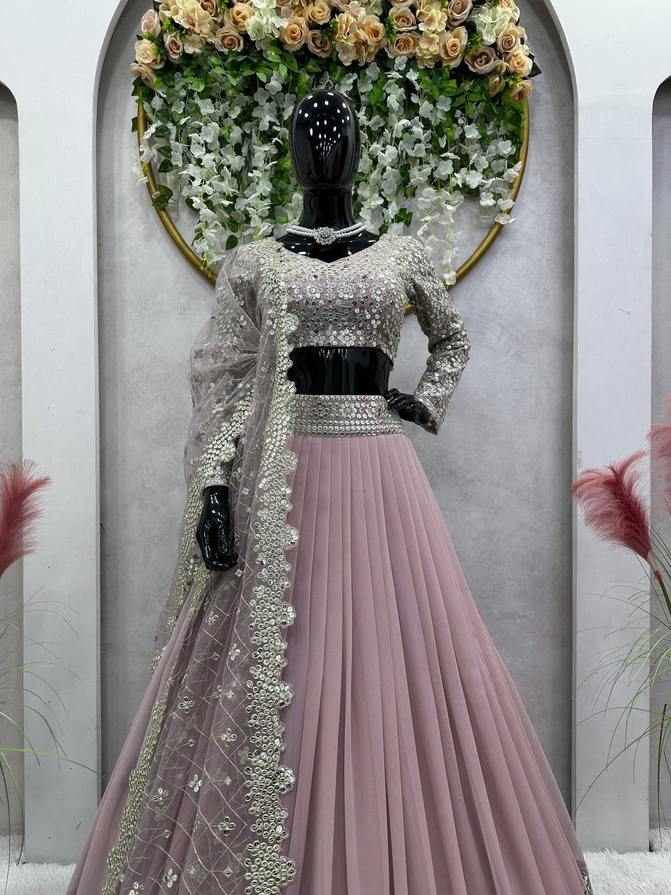 Party wear Onion color Georgette Lehenga For Women