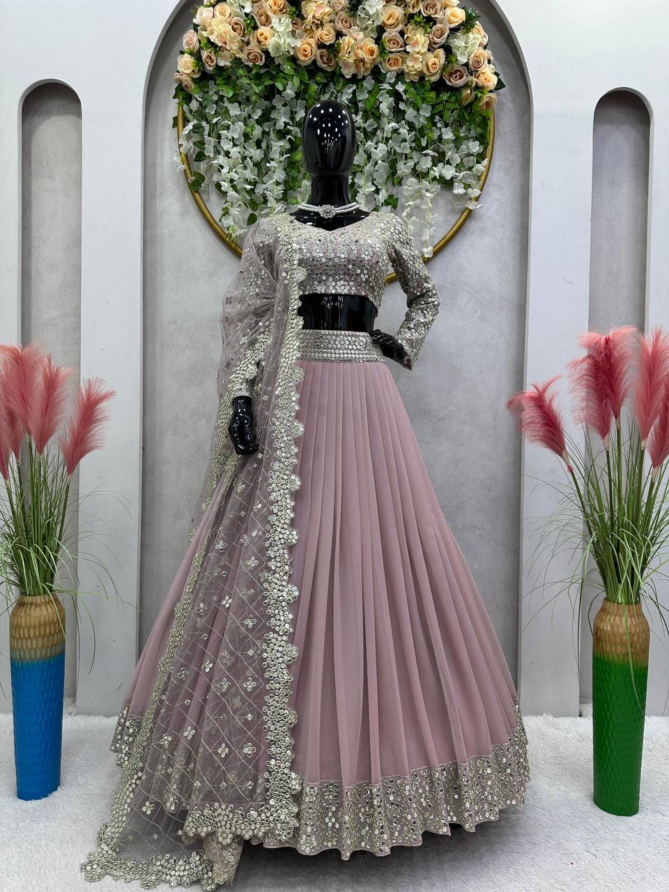 Party wear Onion color Georgette Lehenga For Women