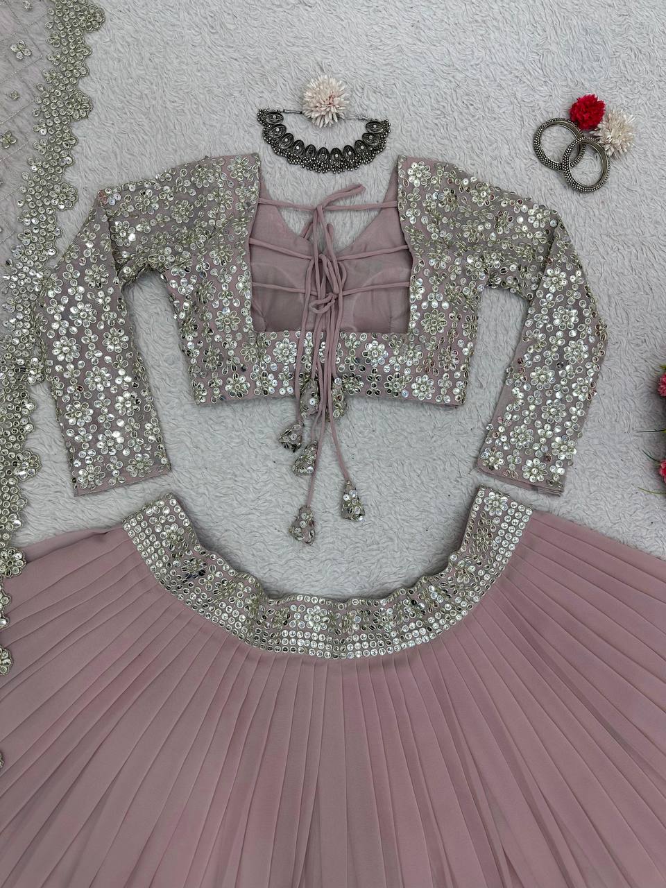 Party wear Onion color Georgette Lehenga For Women