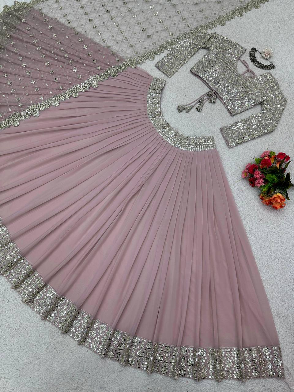 Party wear Onion color Georgette Lehenga For Women