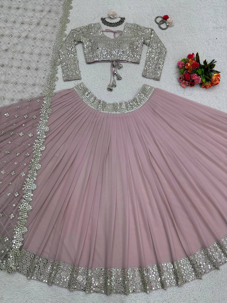 Party wear Onion color Georgette Lehenga For Women