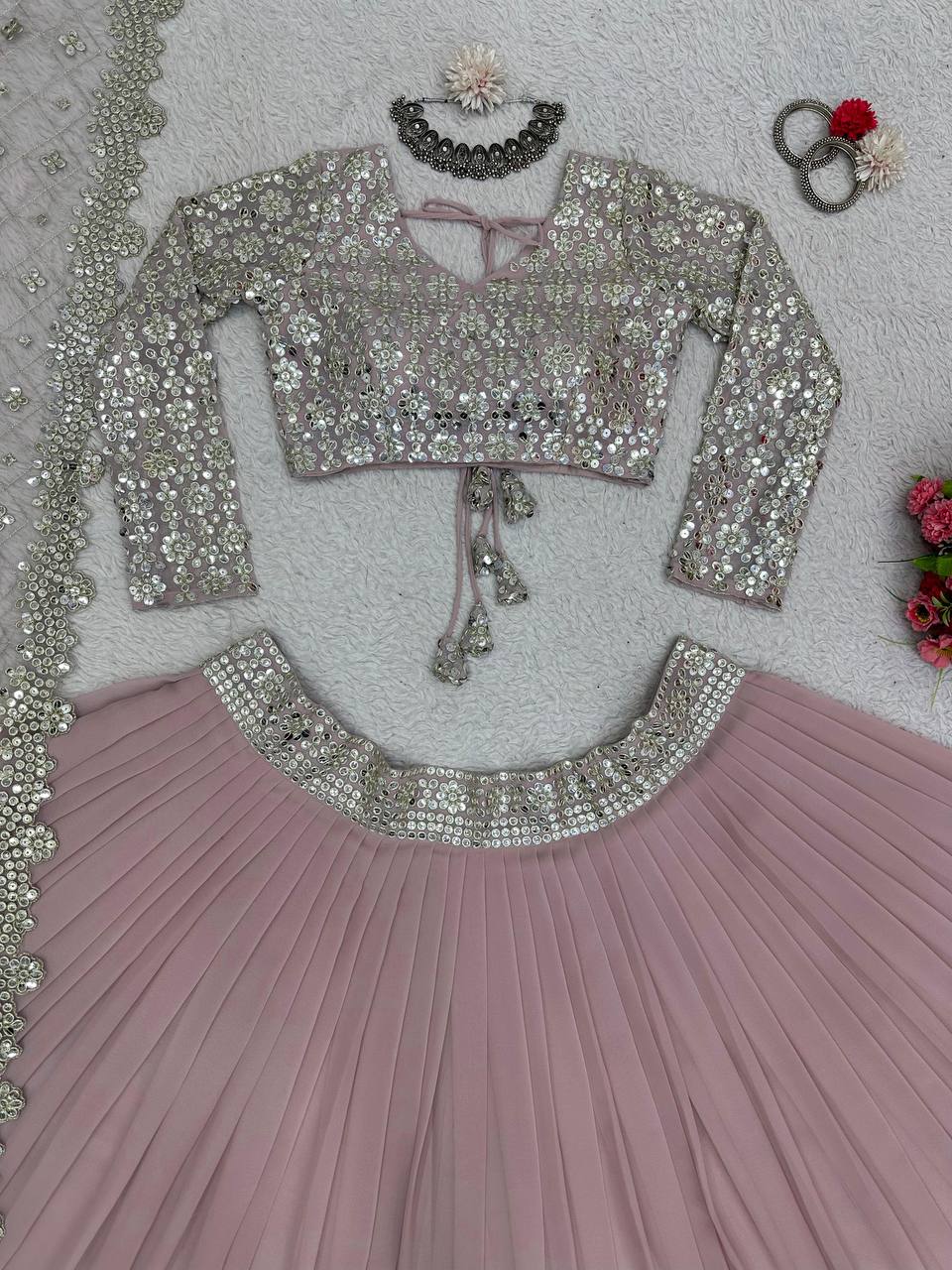 Party wear Onion color Georgette Lehenga For Women