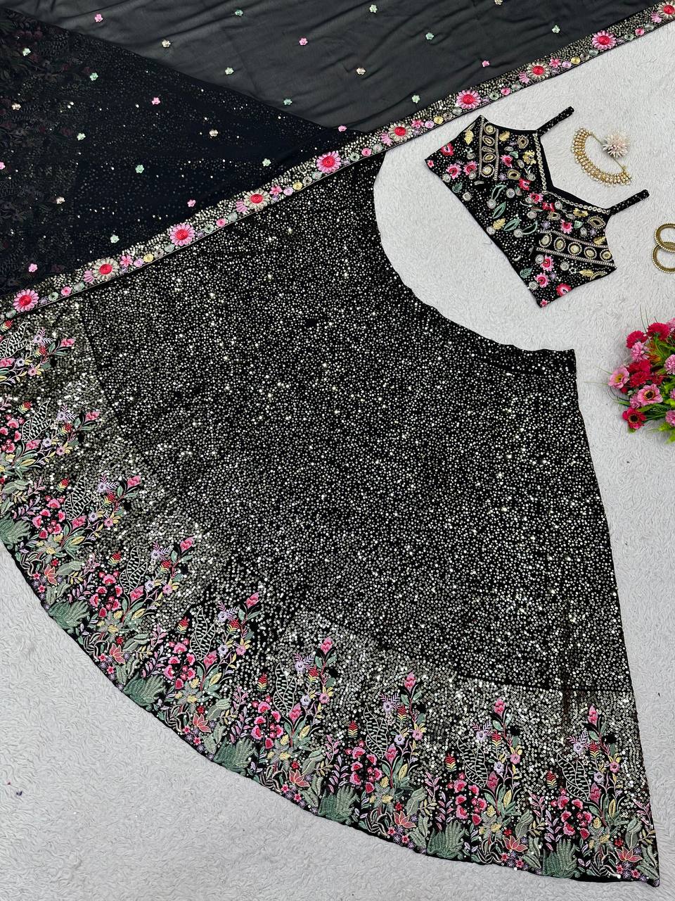 Black Party Wear Lehenga Choli For Women