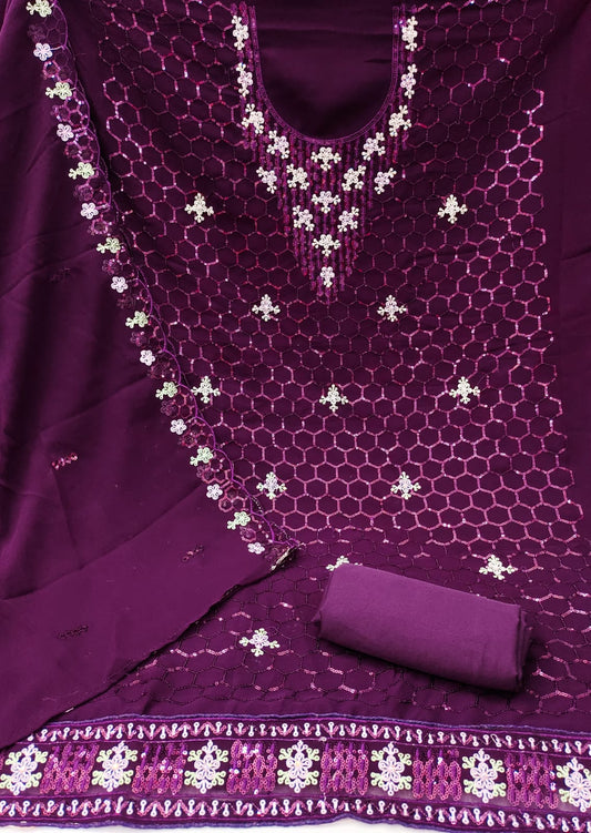 Fox Georgette With Sequence and Embroidery Work semi stitched Salwar suit