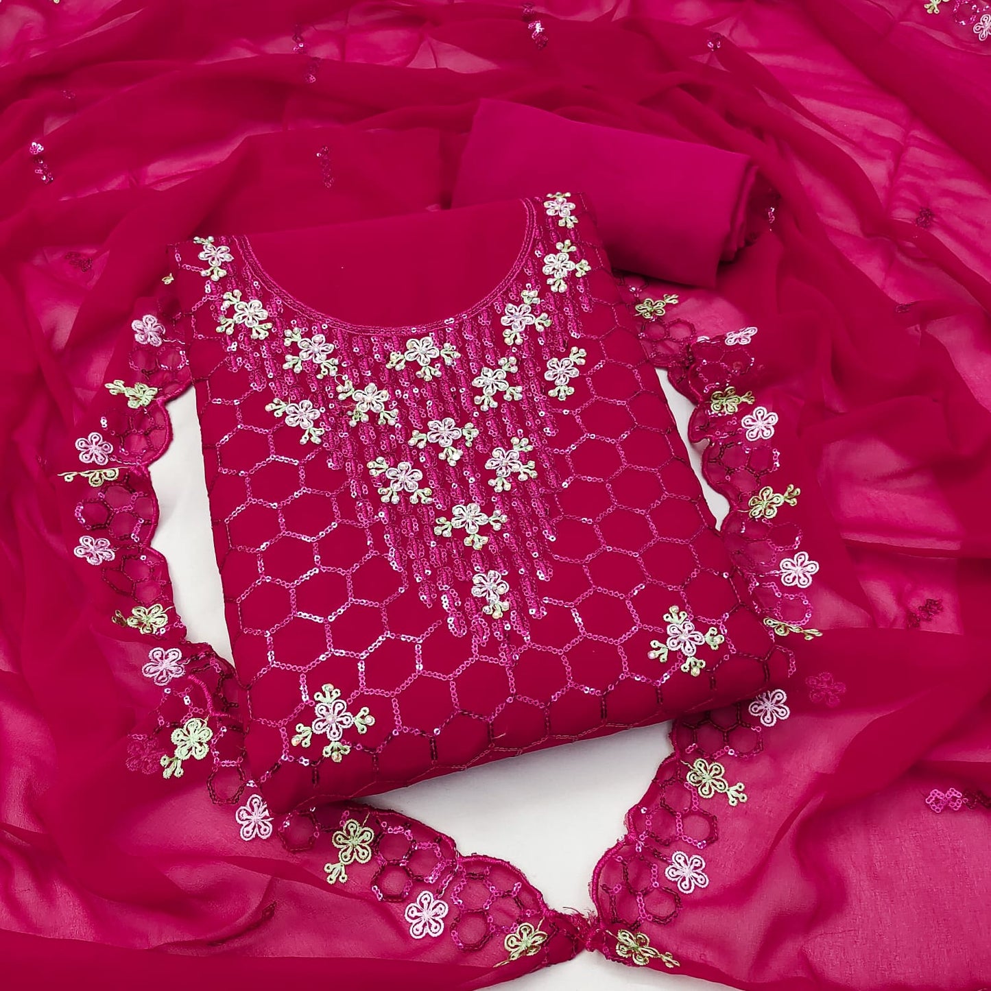 Fox Georgette With Sequence and Embroidery Work semi stitched Salwar suit