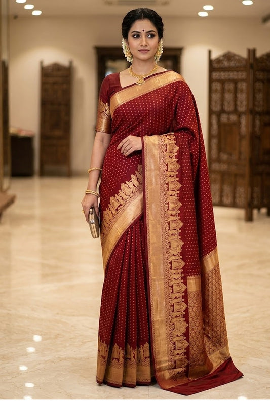 Maroon Silk Jacquard Saree