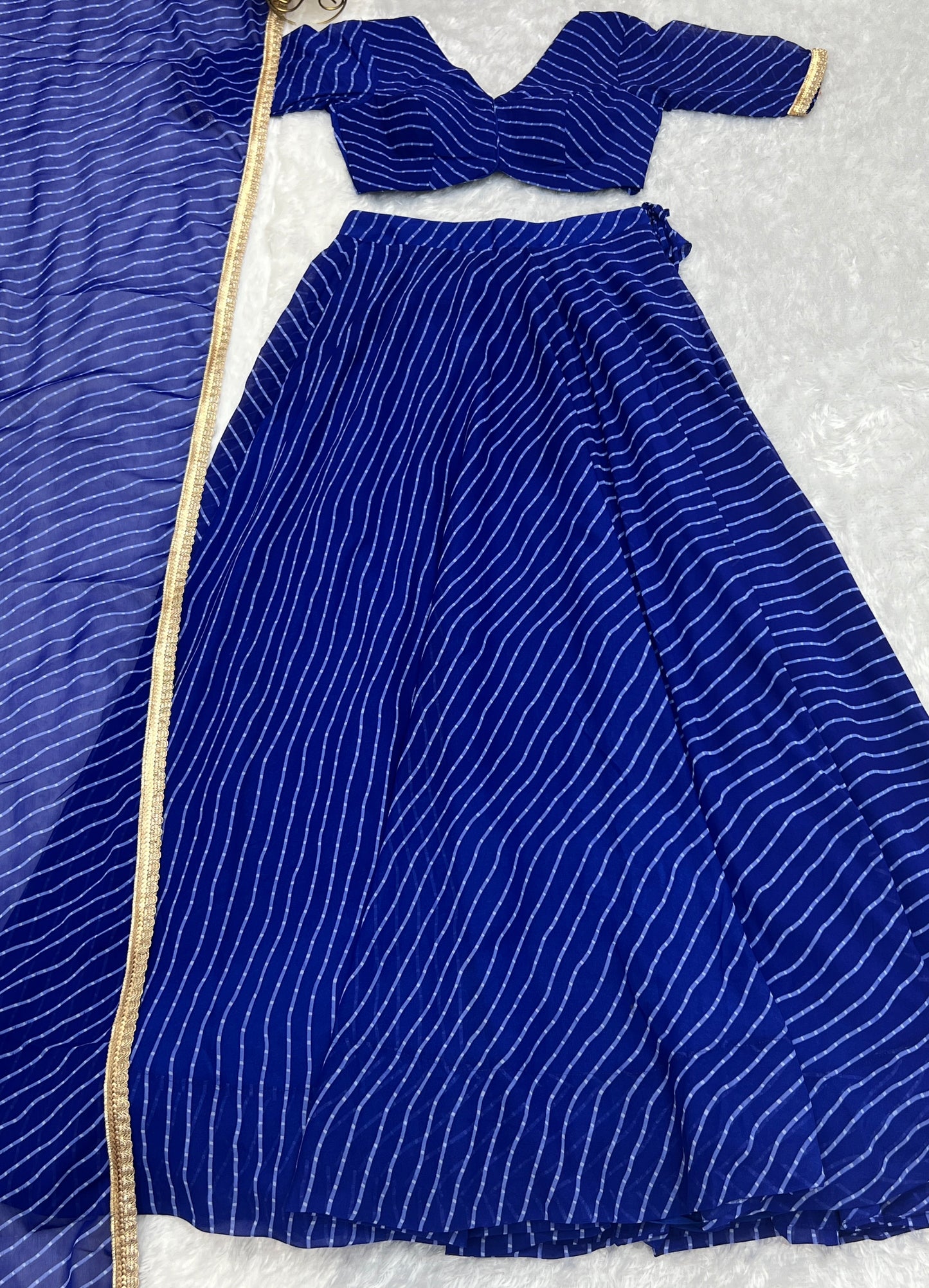 Awesome Blue Leheriya Print Georgette Lehenga Choli For Women