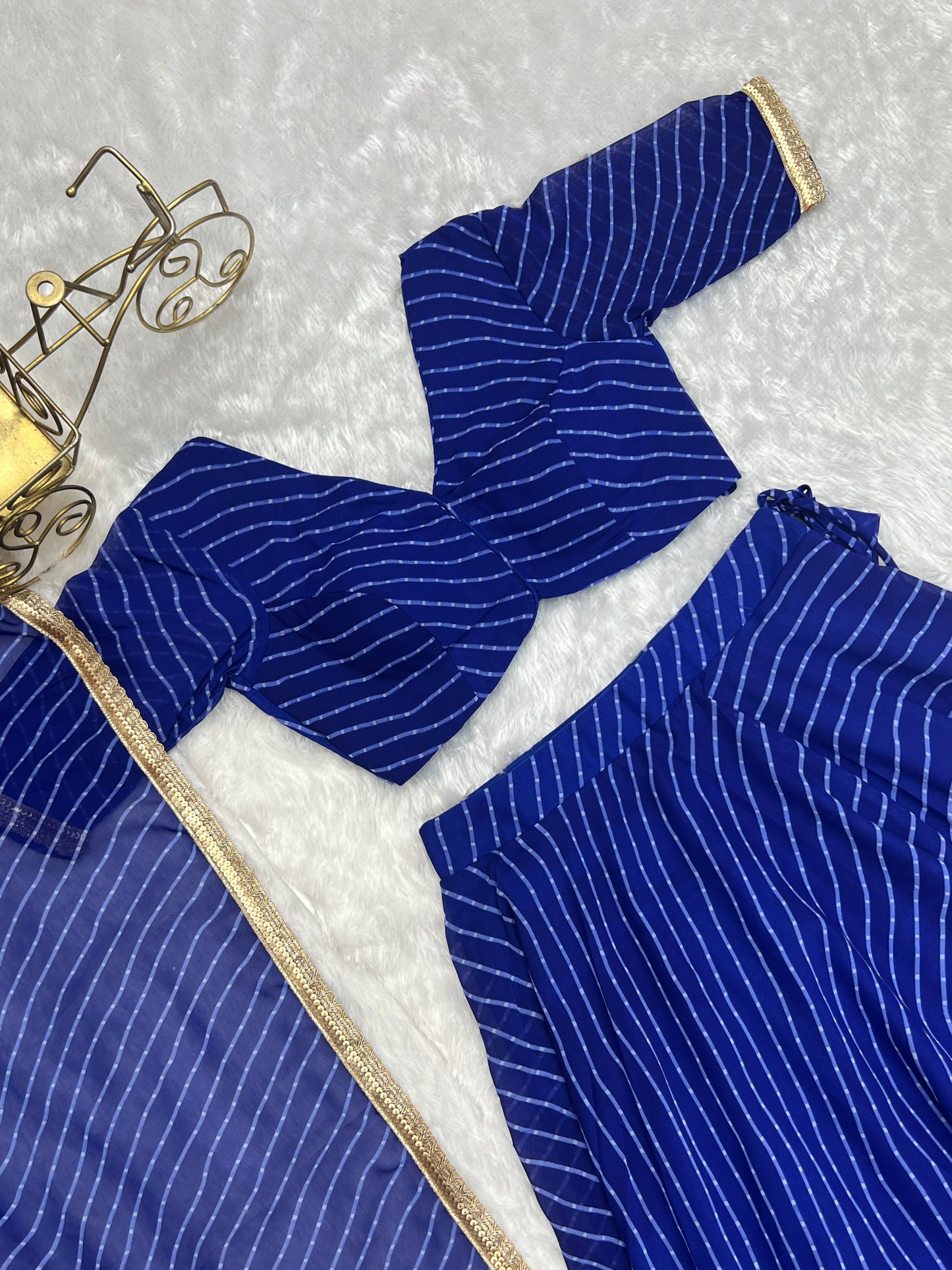 Awesome Blue Leheriya Print Georgette Lehenga Choli For Women