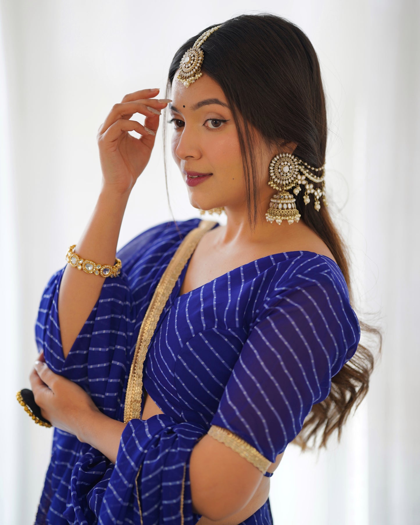 Awesome Blue Leheriya Print Georgette Lehenga Choli For Women