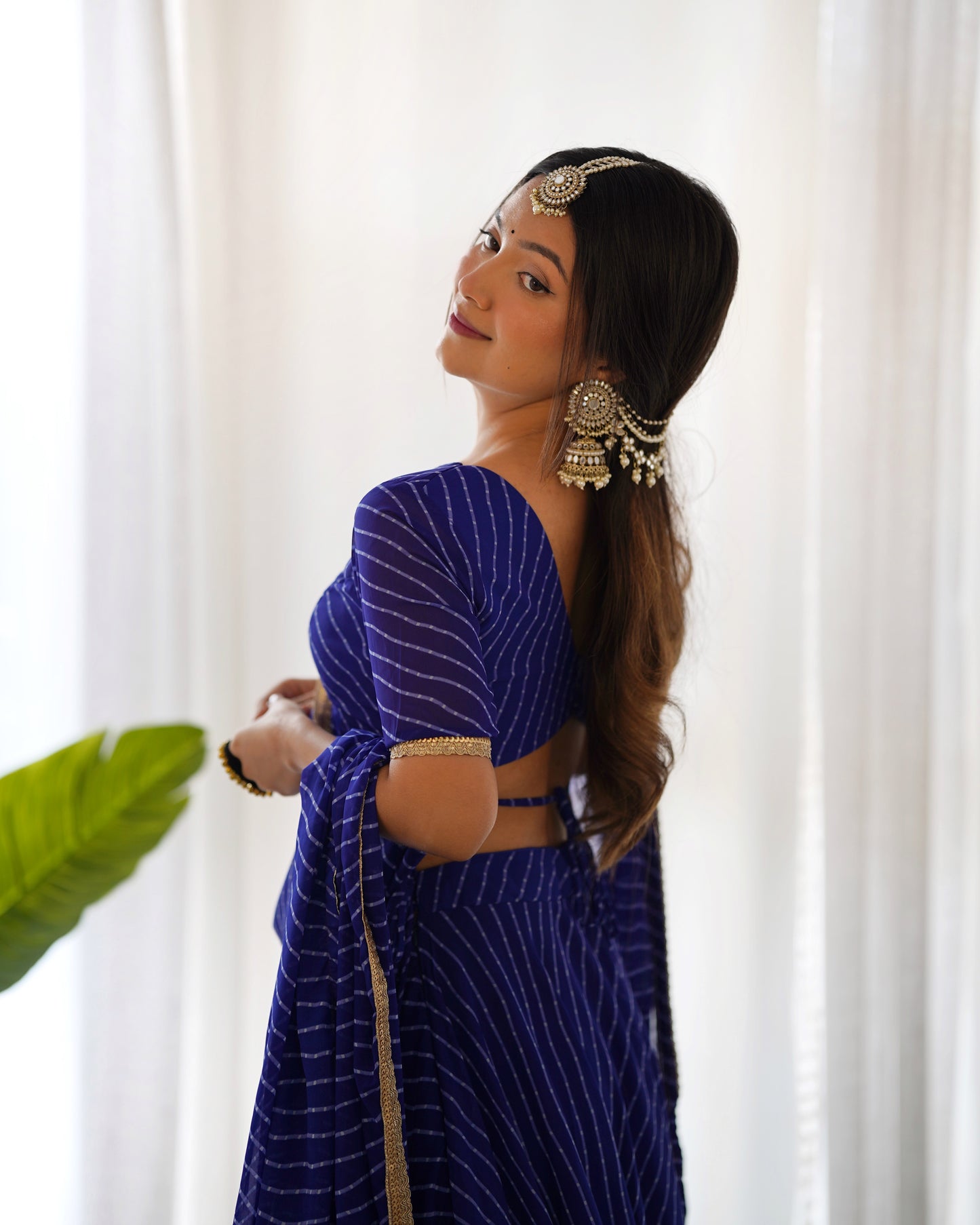 Awesome Blue Leheriya Print Georgette Lehenga Choli For Women