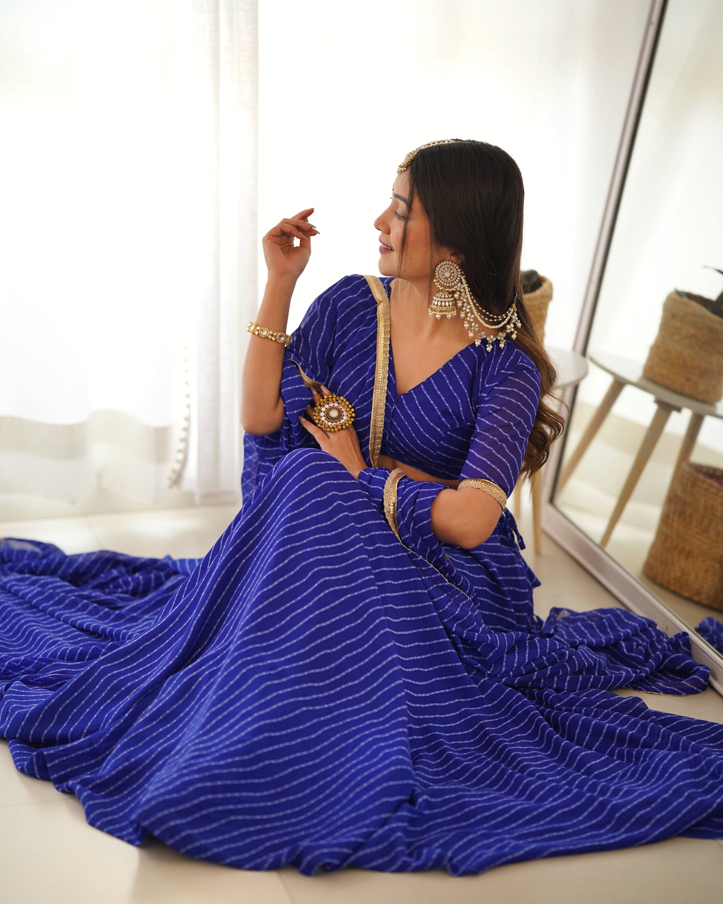 Awesome Blue Leheriya Print Georgette Lehenga Choli For Women