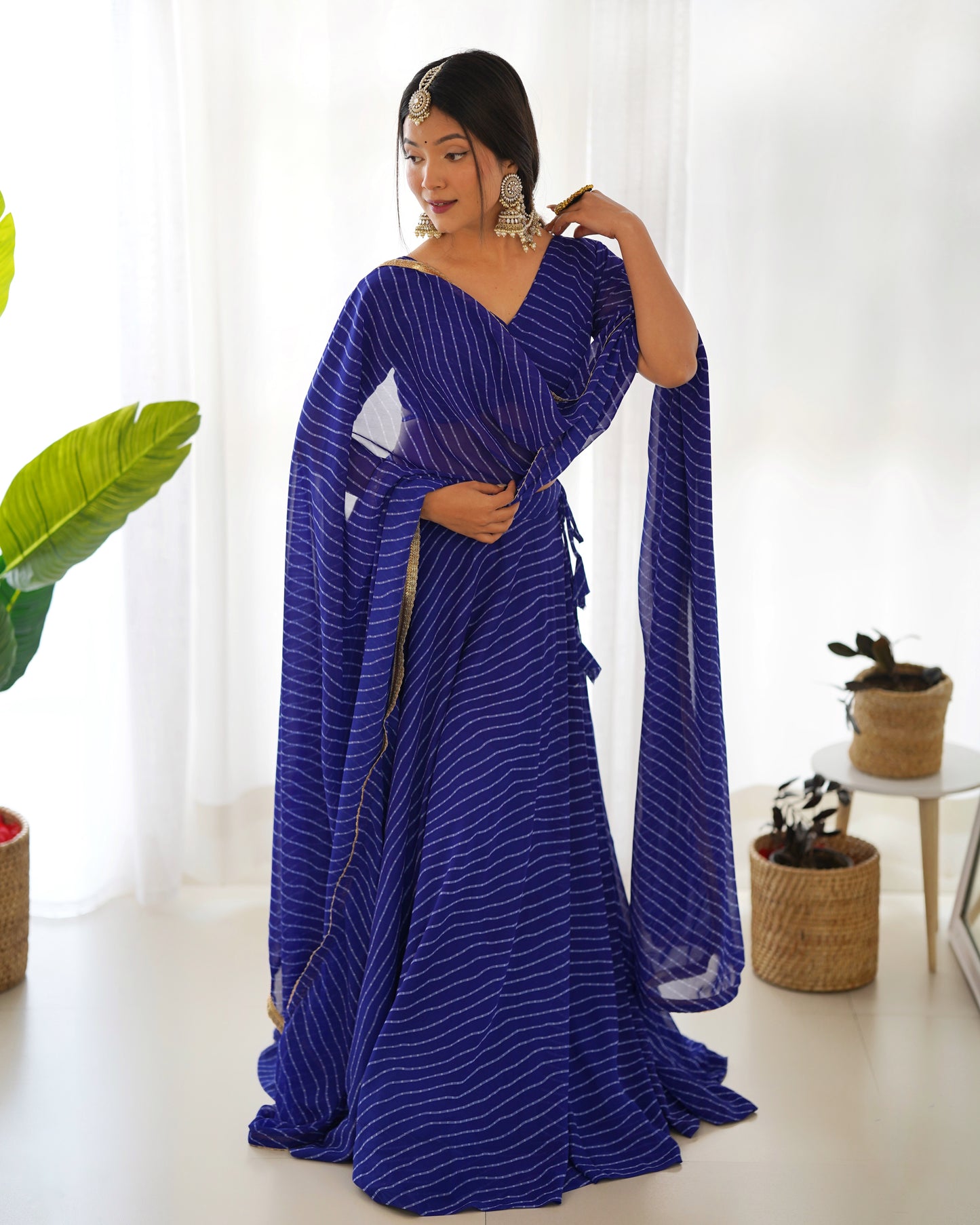Awesome Blue Leheriya Print Georgette Lehenga Choli For Women