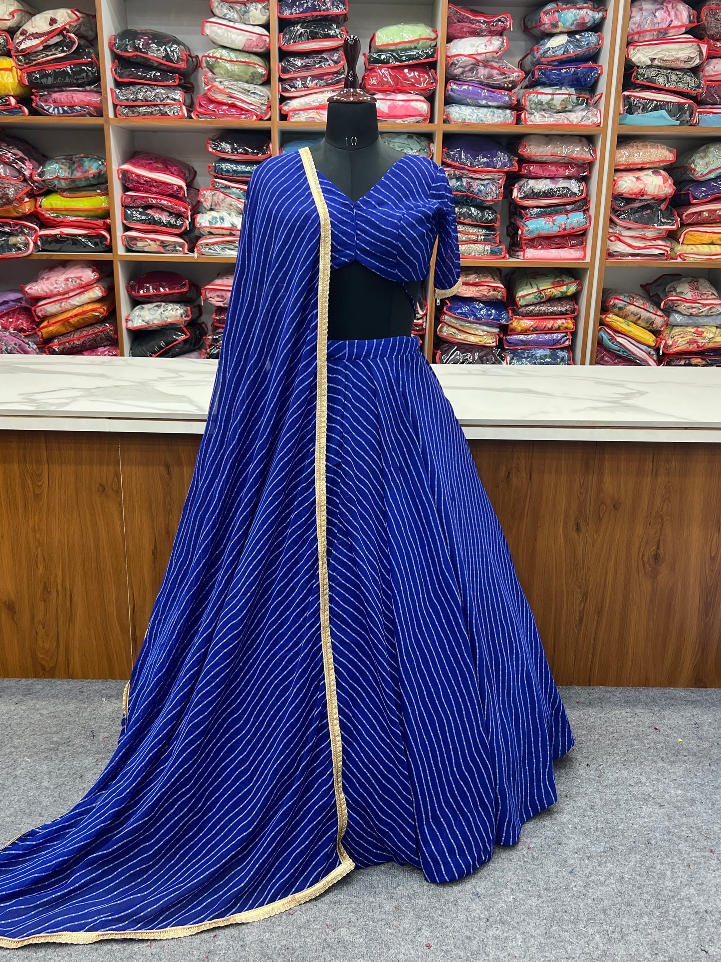 Awesome Blue Leheriya Print Georgette Lehenga Choli For Women
