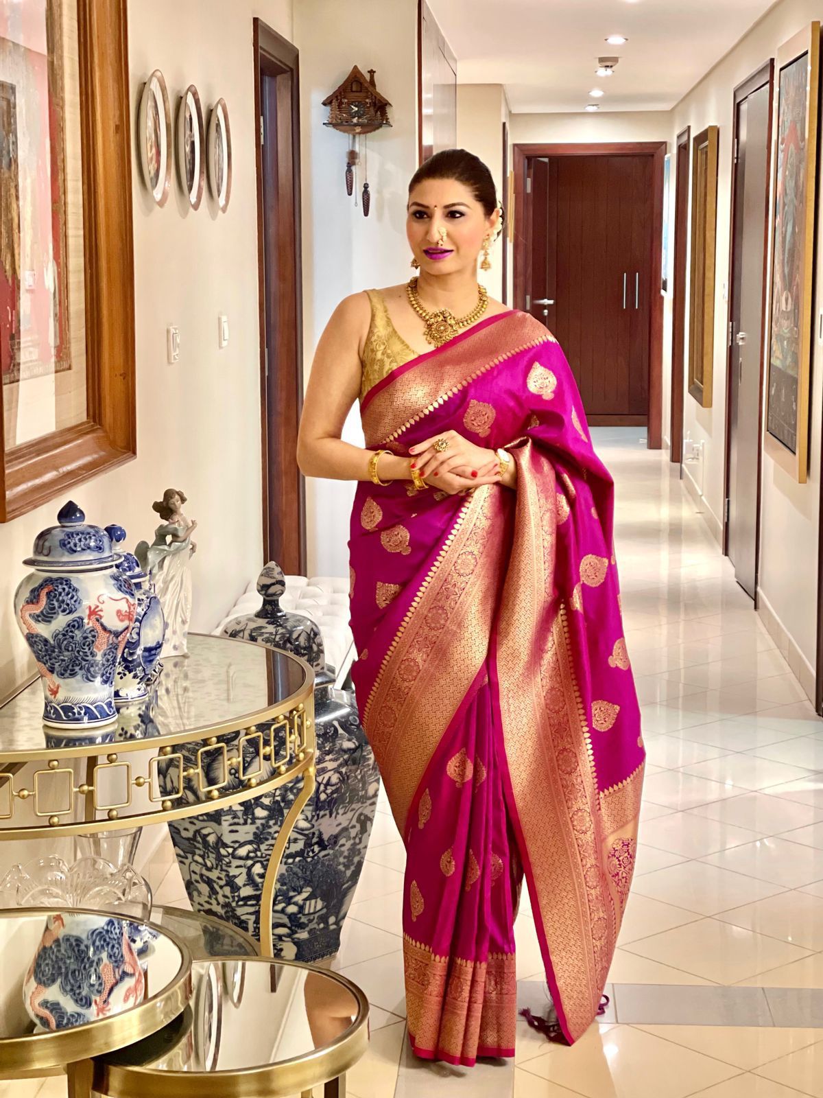 Soft Lichi Silk Jacquard Party Wear Saree with rich pallu