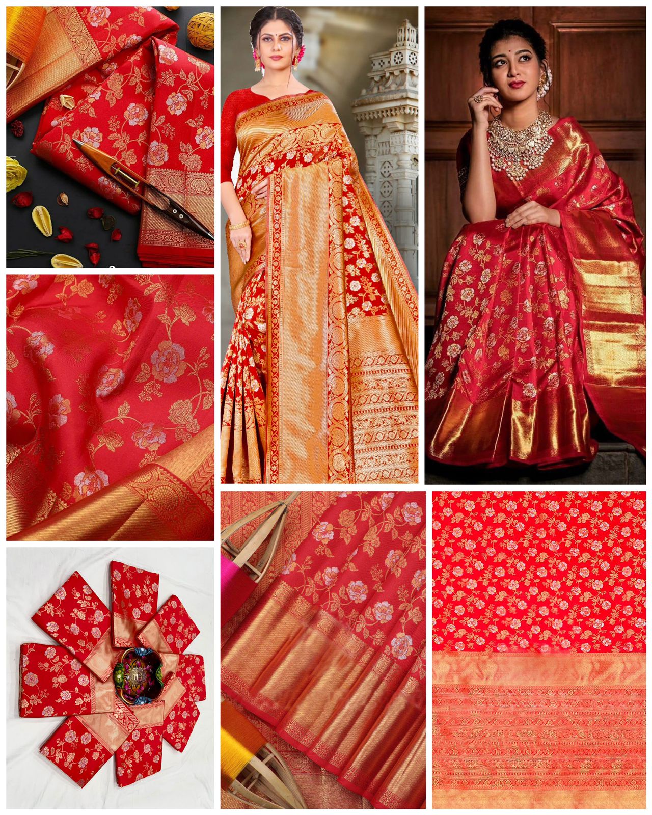 Red Kanjivaram Lichi Silk Saree with blouse