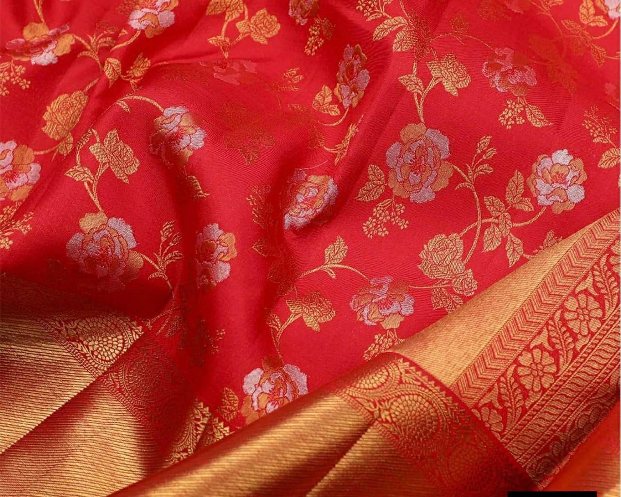 Red Kanjivaram Lichi Silk Saree with blouse