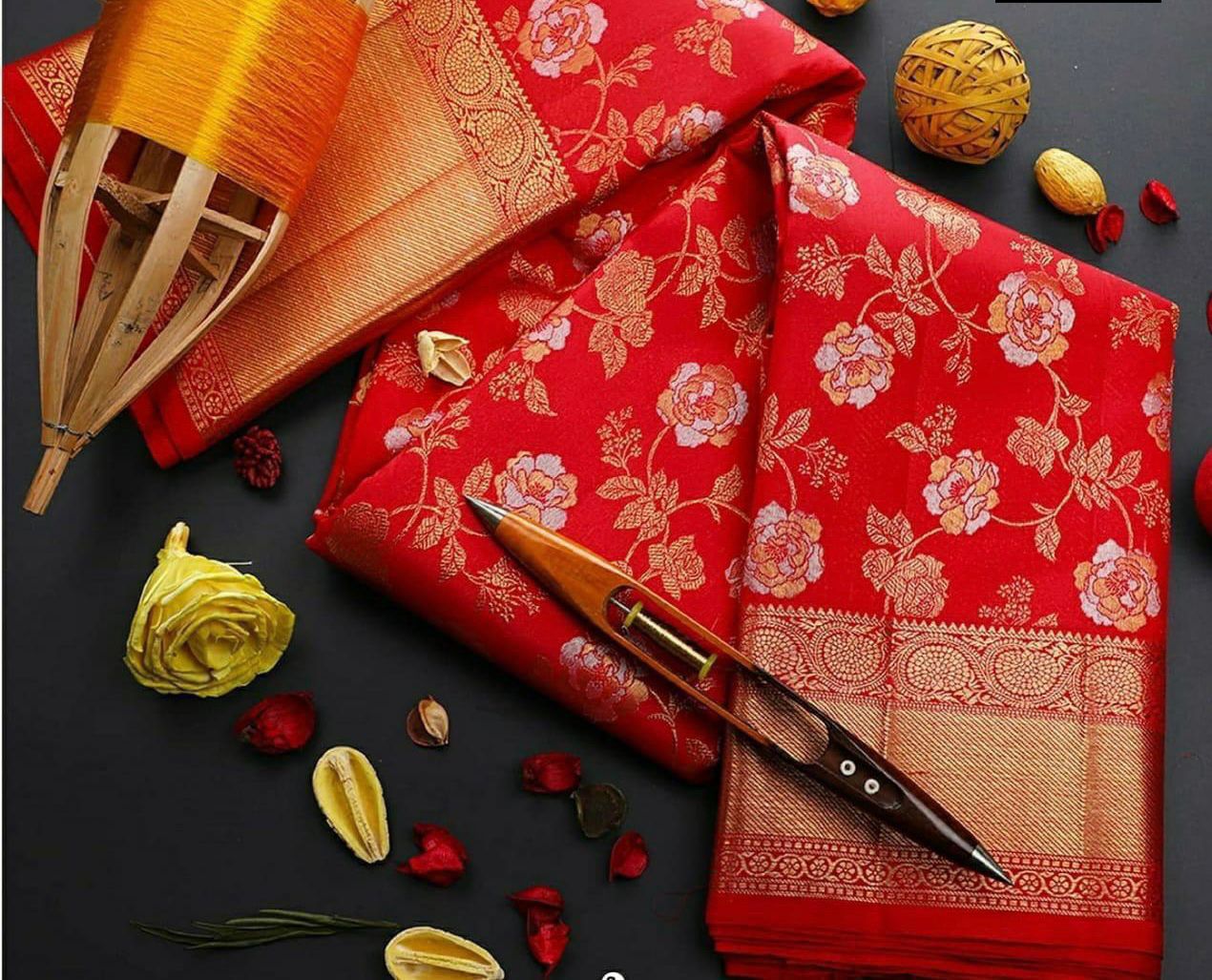 Red Kanjivaram Lichi Silk Saree with blouse
