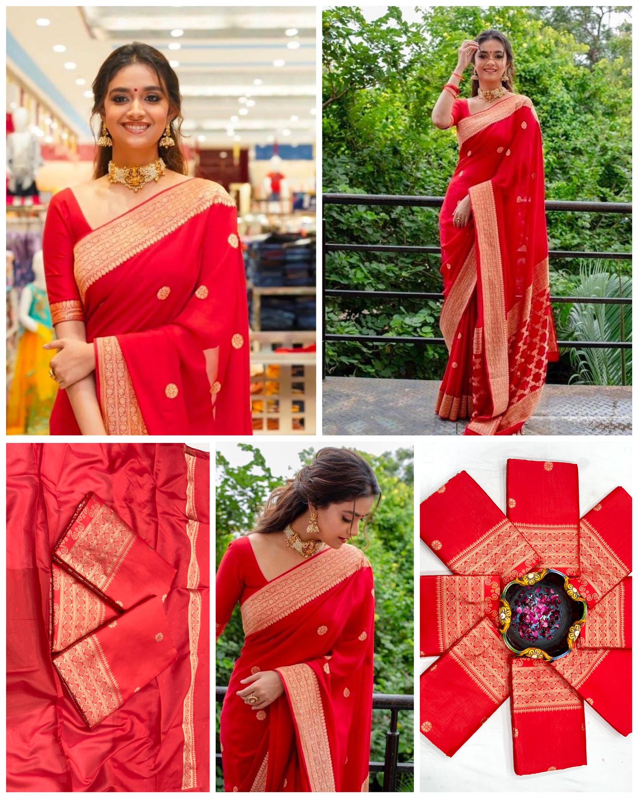 Red color soft lichi silk saree with blouse