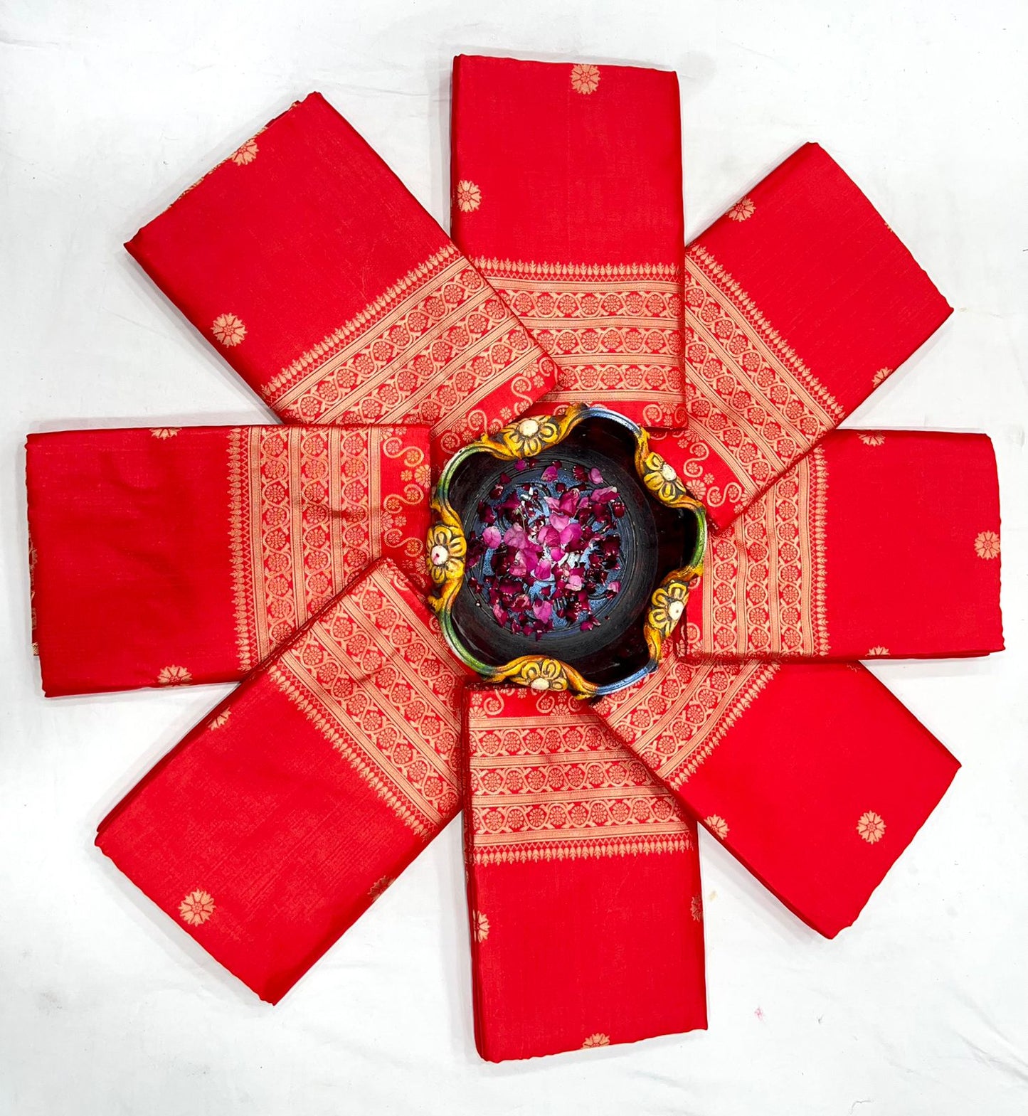 Red color soft lichi silk saree with blouse