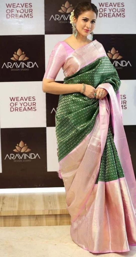Party Wear Jacquard silk rich pallu saree with blouse