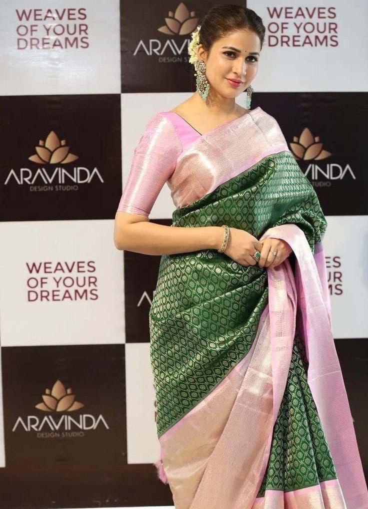 Party Wear Jacquard silk rich pallu saree with blouse