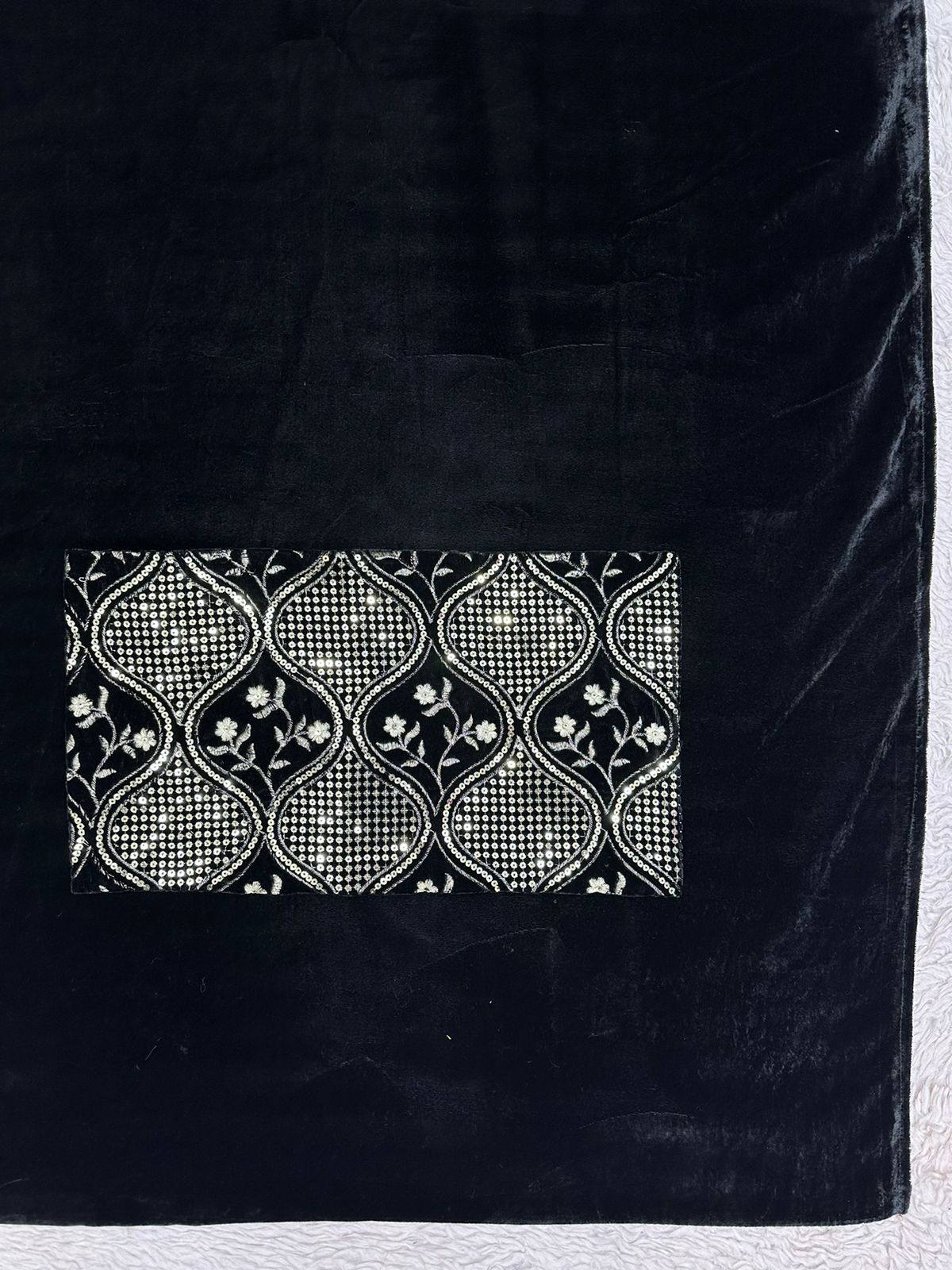 Blacek color Velvet Designer Saree With Unstitched Blouse