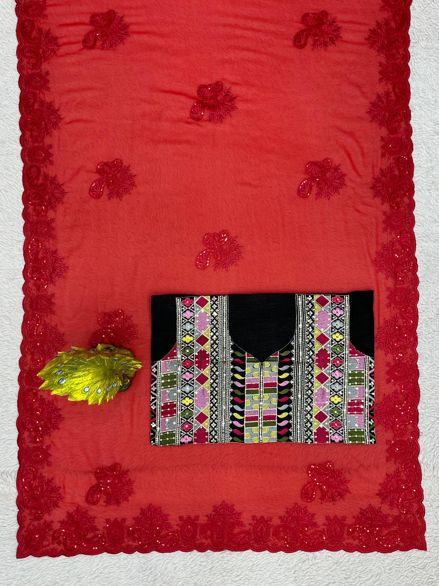 Red Georgette Designer Saree with blouse