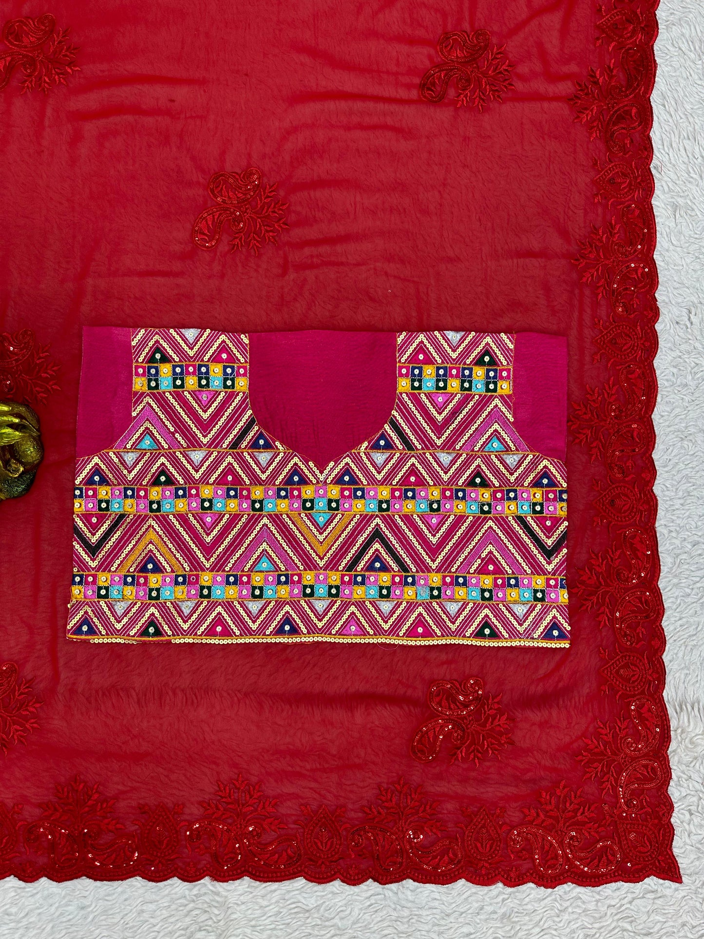 Red Georgette Designer Saree with blouse