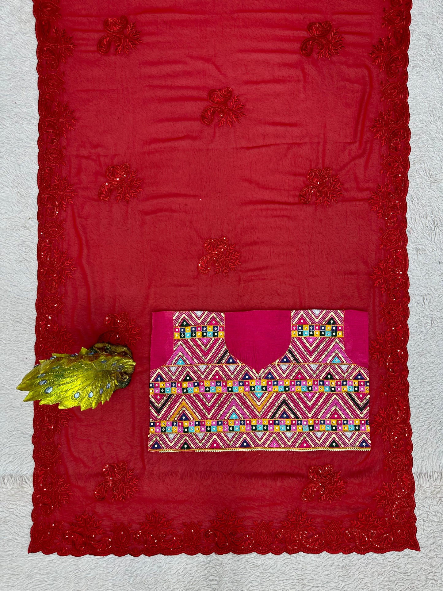 Red Georgette Designer Saree with blouse