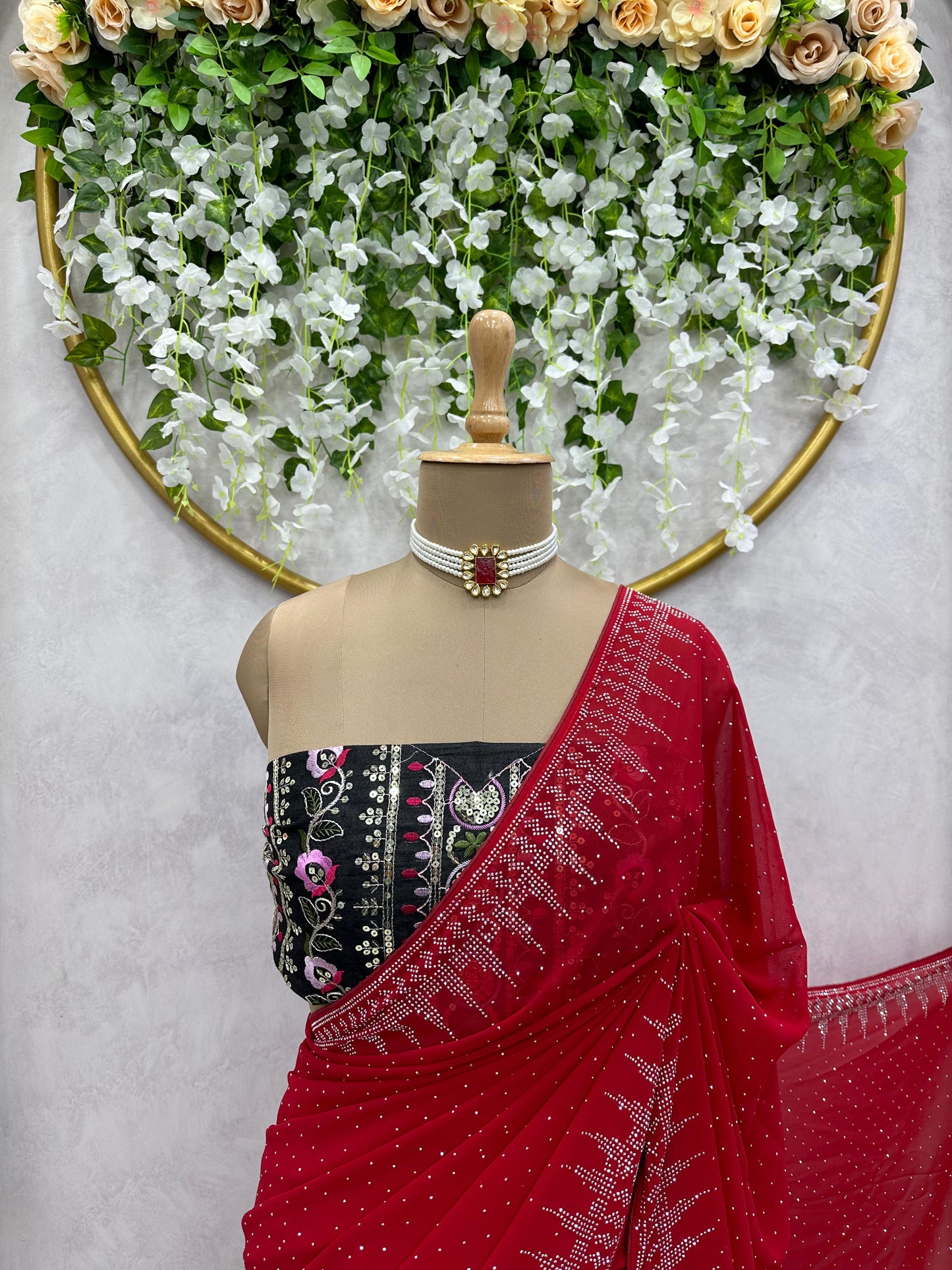 Red Georgette Designer Saree with blouse