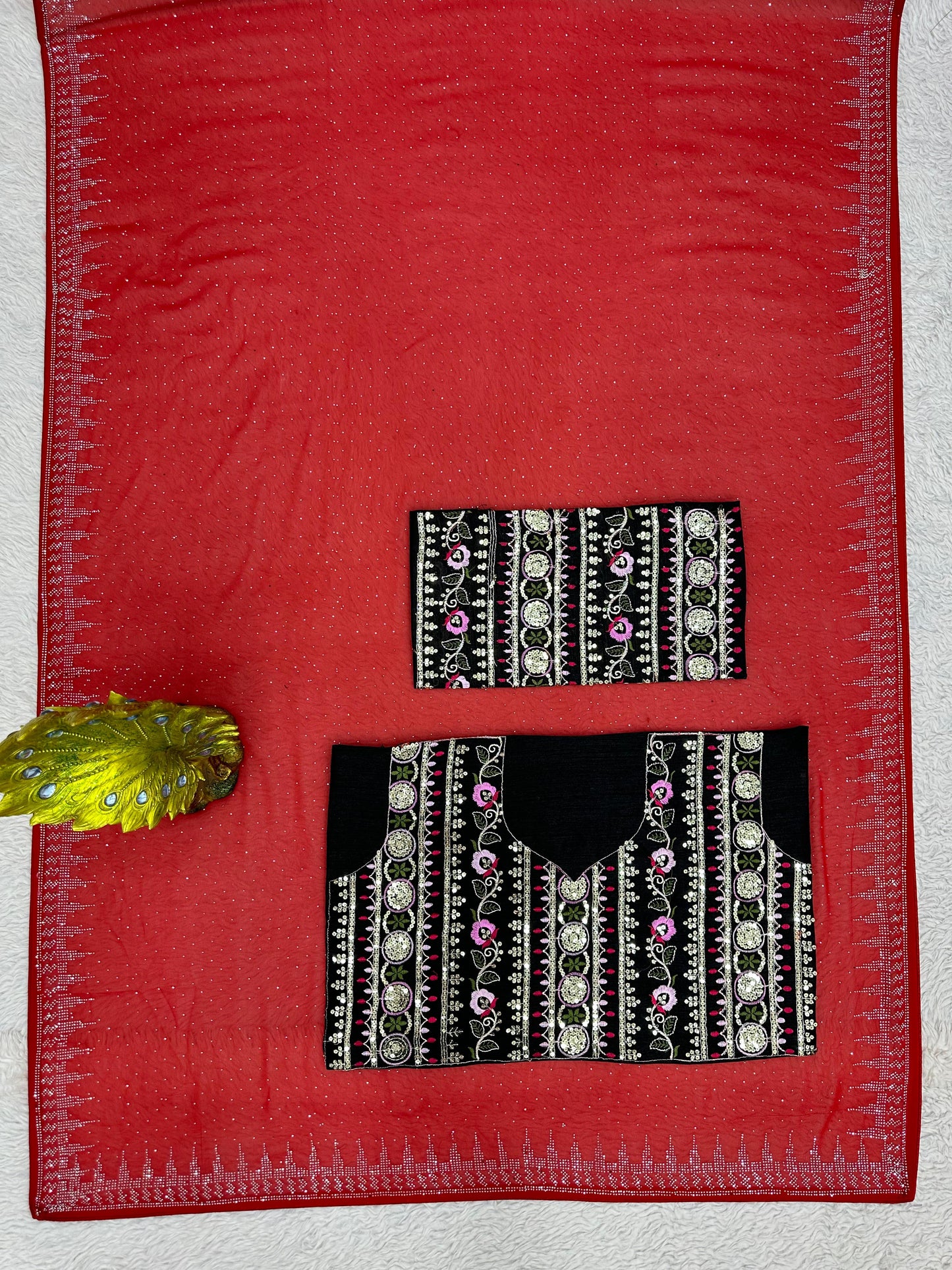 Red Georgette Designer Saree with blouse